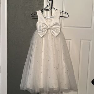 JJ’s House flower girl dress. A-line V-Neck Ankle-Length Satin/Tulle, ivory.